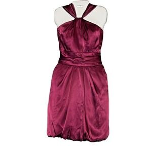 Davids Bridal Plum‎ Wine Satin Halter Bubble Hem Cocktail Dress Size 8 Mob Wife